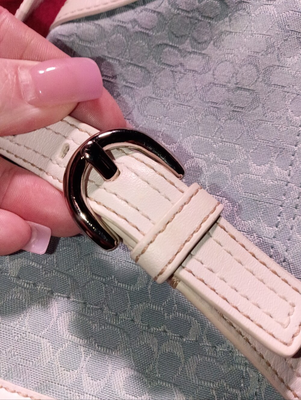 Coach Light Blue Signature Canvas Shoulder Bag with Cream Trim - Picture 7 of 8